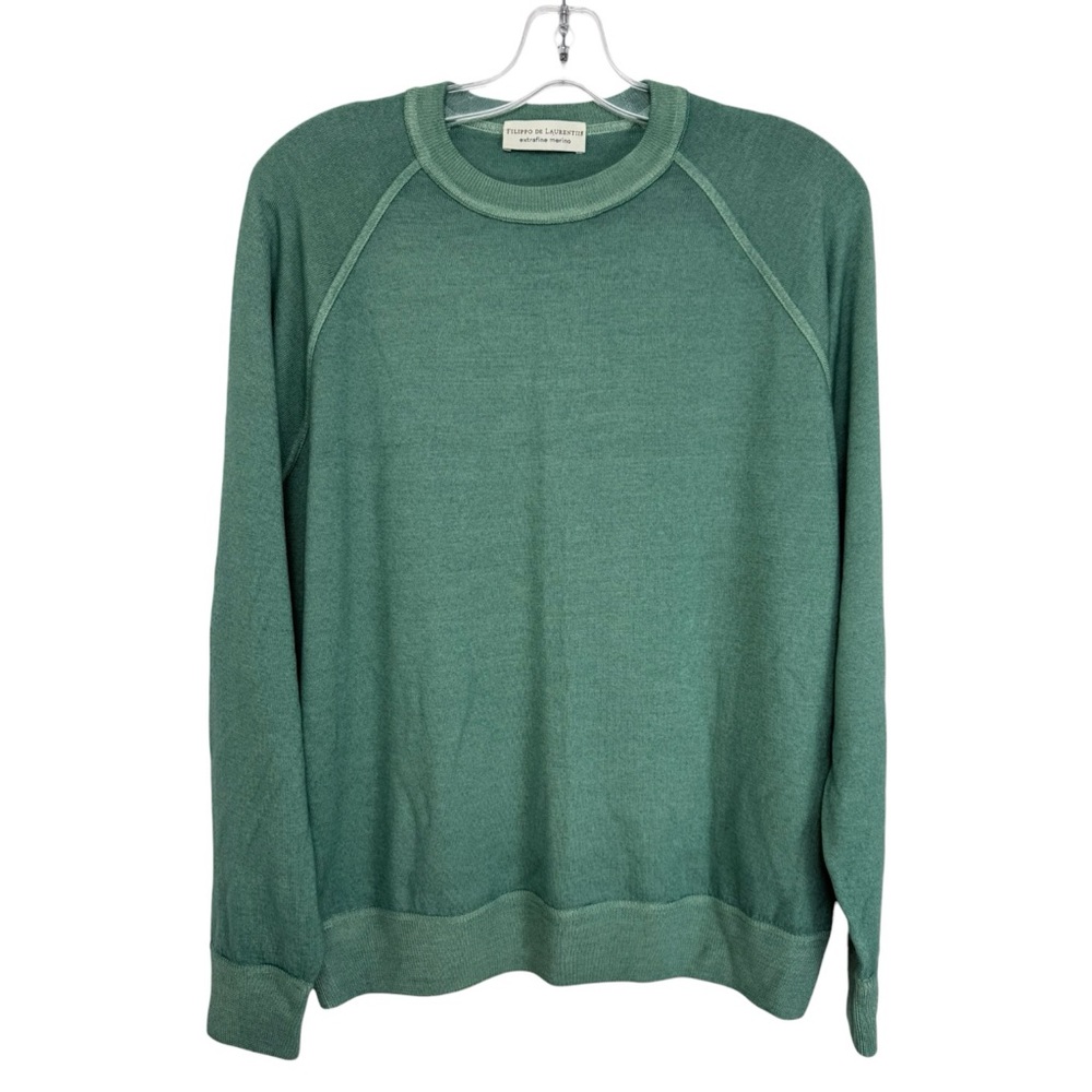 SOLD Filippo De Laurentiis Merino Raglan Crewneck Medium Green Made In Italy - Picture 6 of 6
